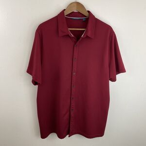 Perry Ellis Polyester Shirt Mens 2XL (XL) Burgundy Short Sleeve Button Up